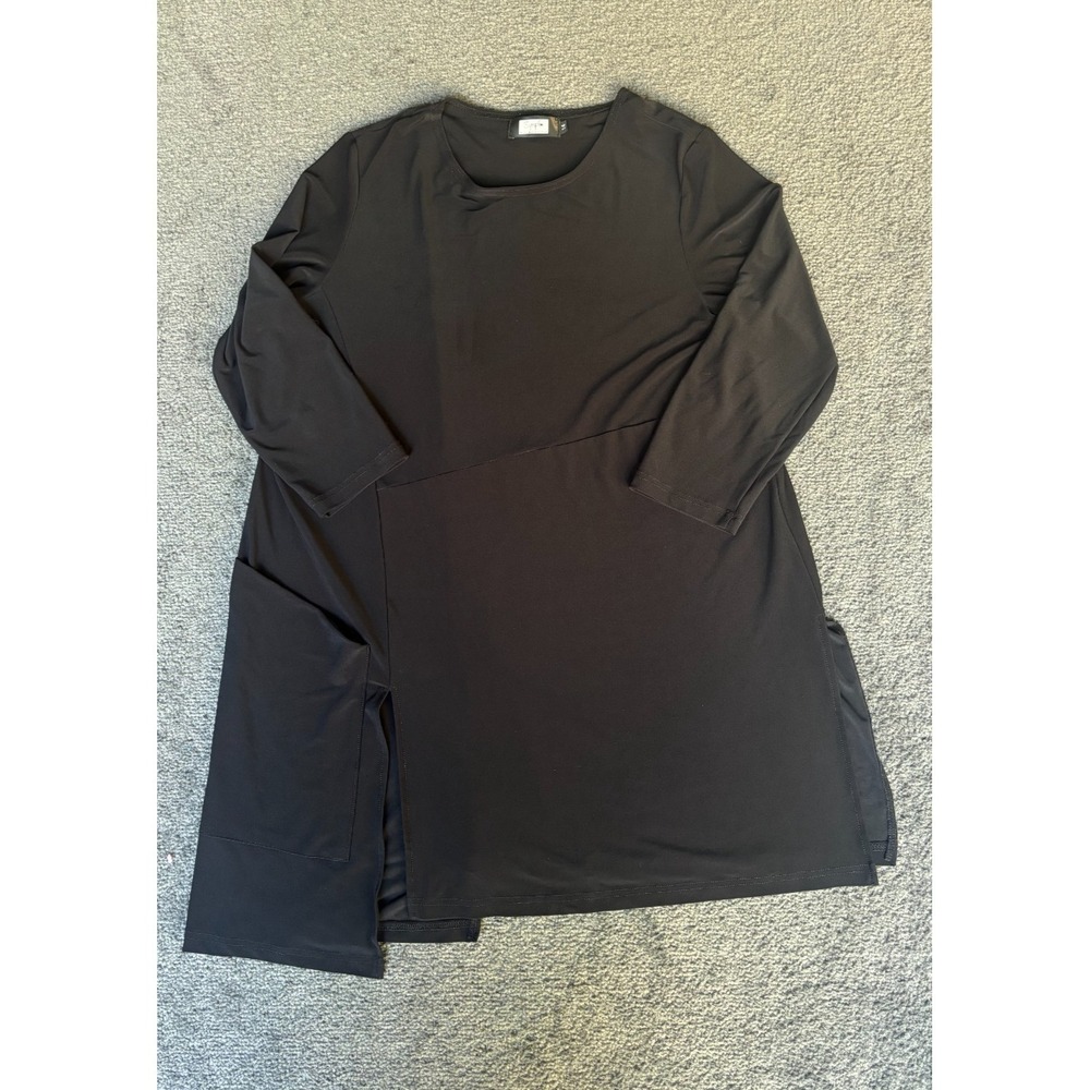 Sympli Asymmetrical Tunic Top Women's 14 Charcoal Crew Neck Long Sleeve Classic